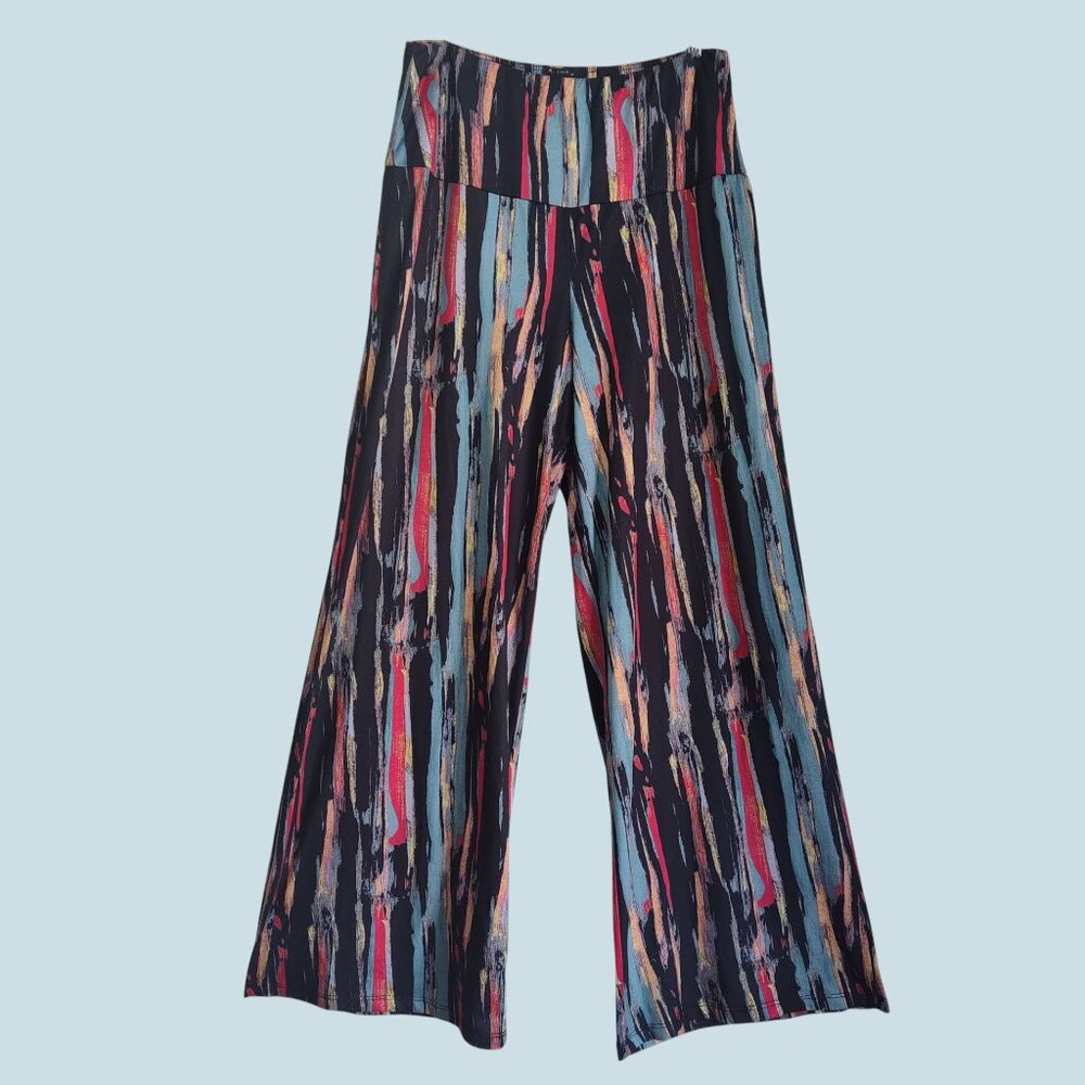 Arolina Boho Stripe Lounge Yoga Palazzo Wide Leg Jersey Knit Stretch Pants Sz M